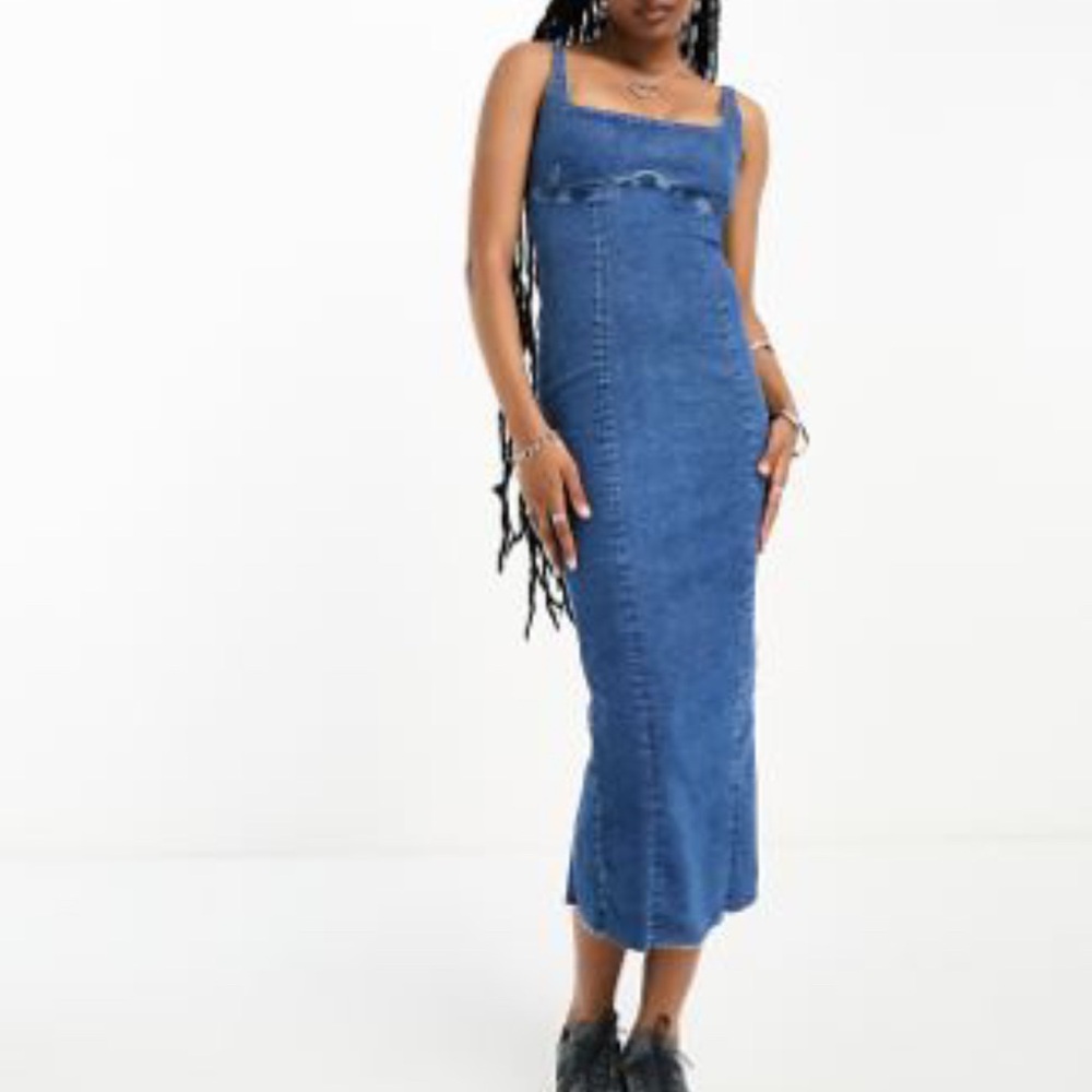 Bershka Denim Blue Midi Dress